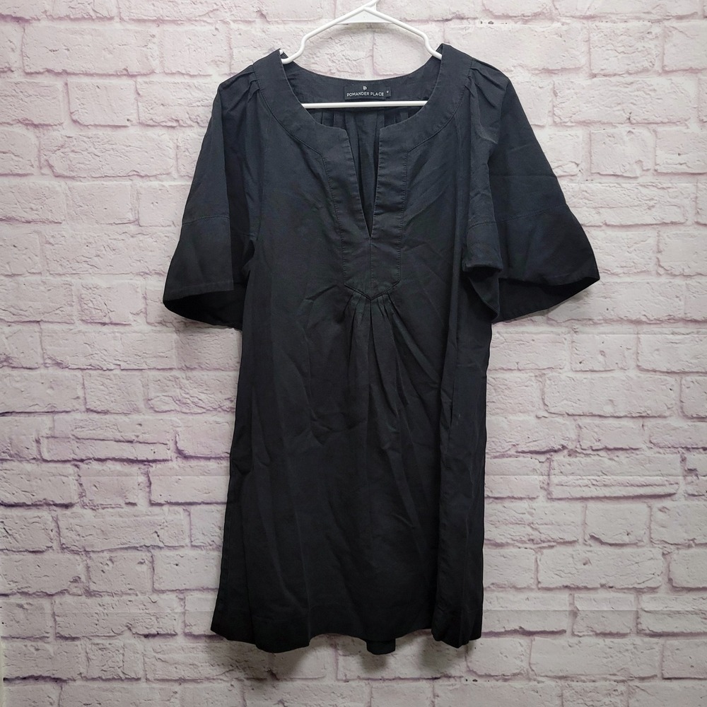 Pomander Place Black Cotton Shift Dress M‎ Flutter Sleeve Dark Boho Summer Goth